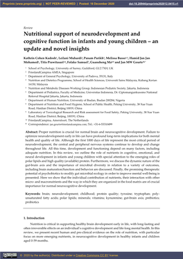 Nutritional Support of Neurodevelopment and Cognitive Function in Infants and Young Children – an Update and Novel Insights