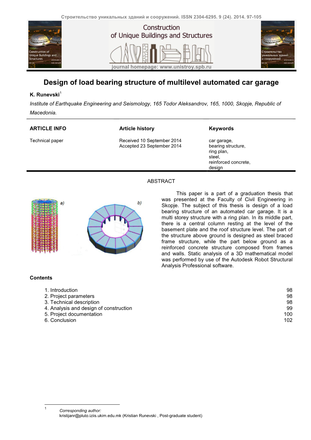 Design of Load Bearing Structure of Multilevel Automated Car Garage