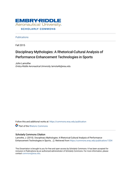 Disciplinary Mythologies: a Rhetorical-Cultural Analysis of Performance Enhancement Technologies in Sports