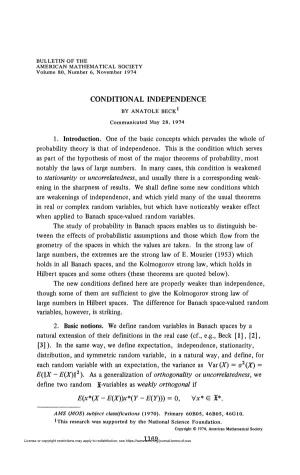 CONDITIONAL INDEPENDENCE by ANATOLE BECK1 Communicated May 28, 1974