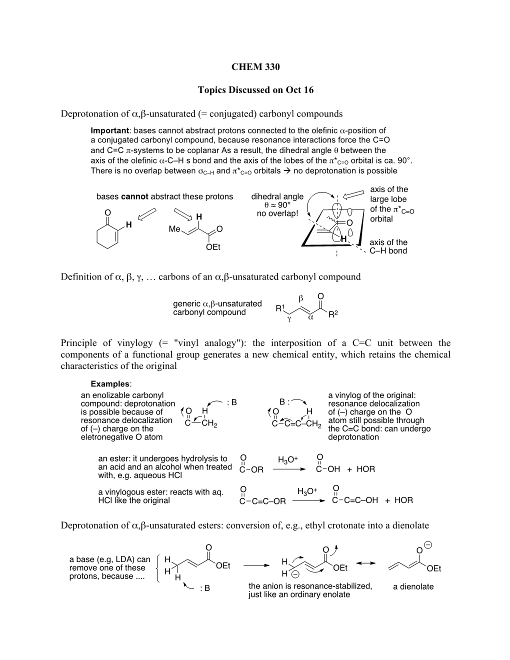 CHEM 330 Topics Discussed on Oct 16 Deprotonation of Α,Β-Unsaturated