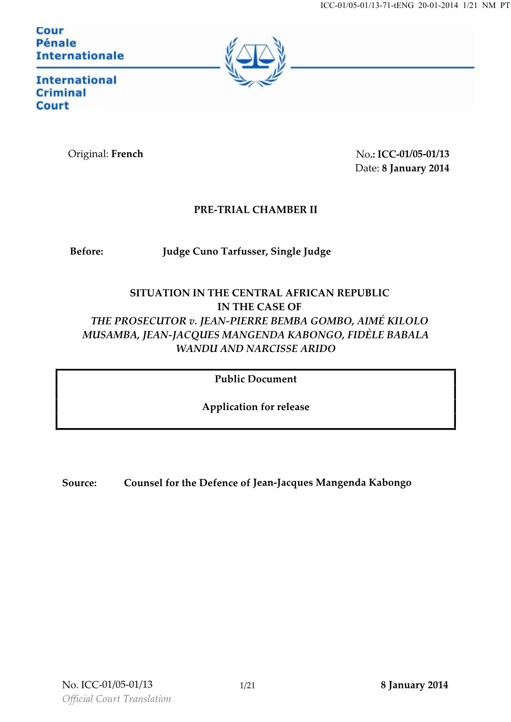 No. ICC-01/05-01/13 8 January 2014 Official Court Translation Original