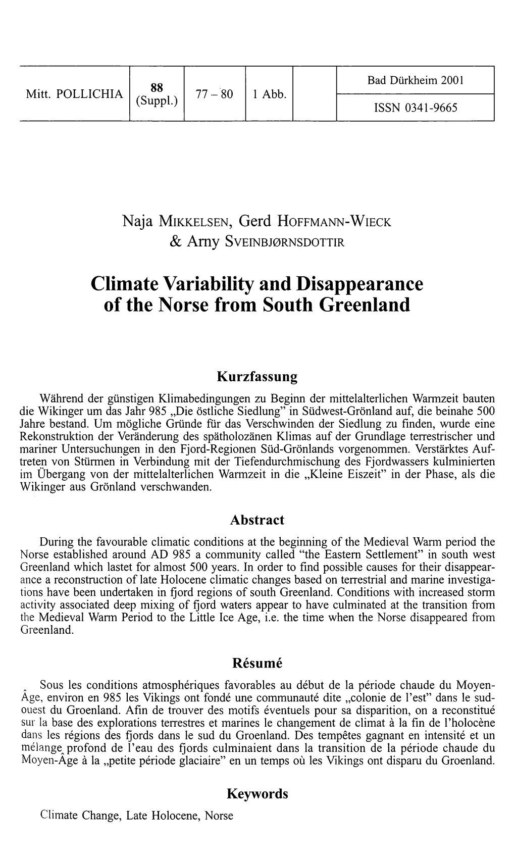 Climate Variability and Disappearance of the Norse from South Greenland