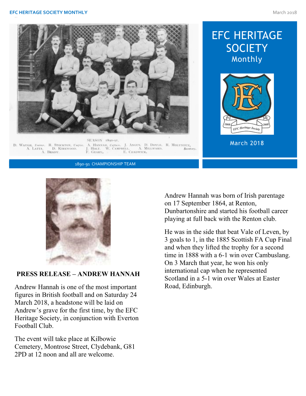 EFC HERITAGE SOCIETY MONTHLY March 2018