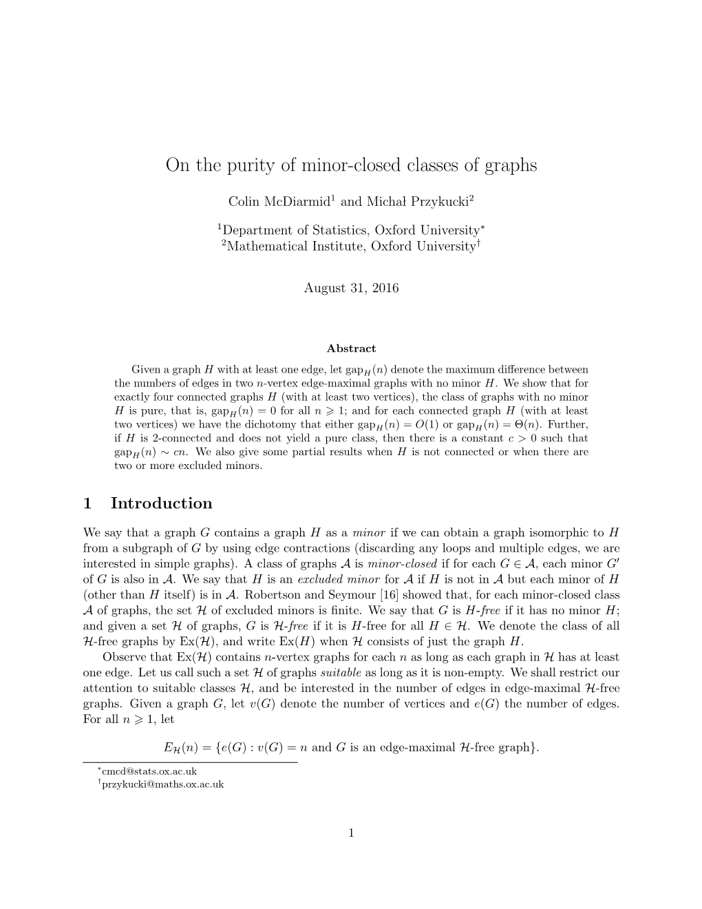 On the Purity of Minor-Closed Classes of Graphs