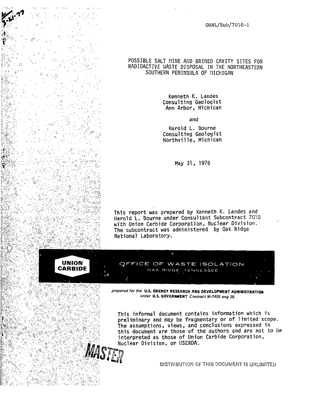 Possible Salt Mine and Brined Cavity Sites for Radioactive