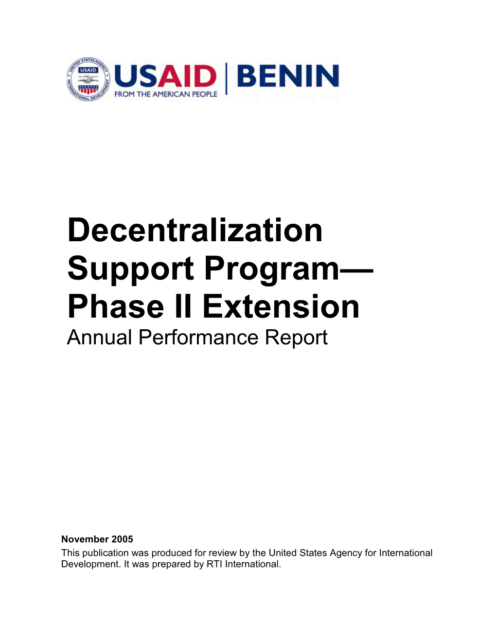 Decentralization Support Program— Phase II Extension Annual Performance Report