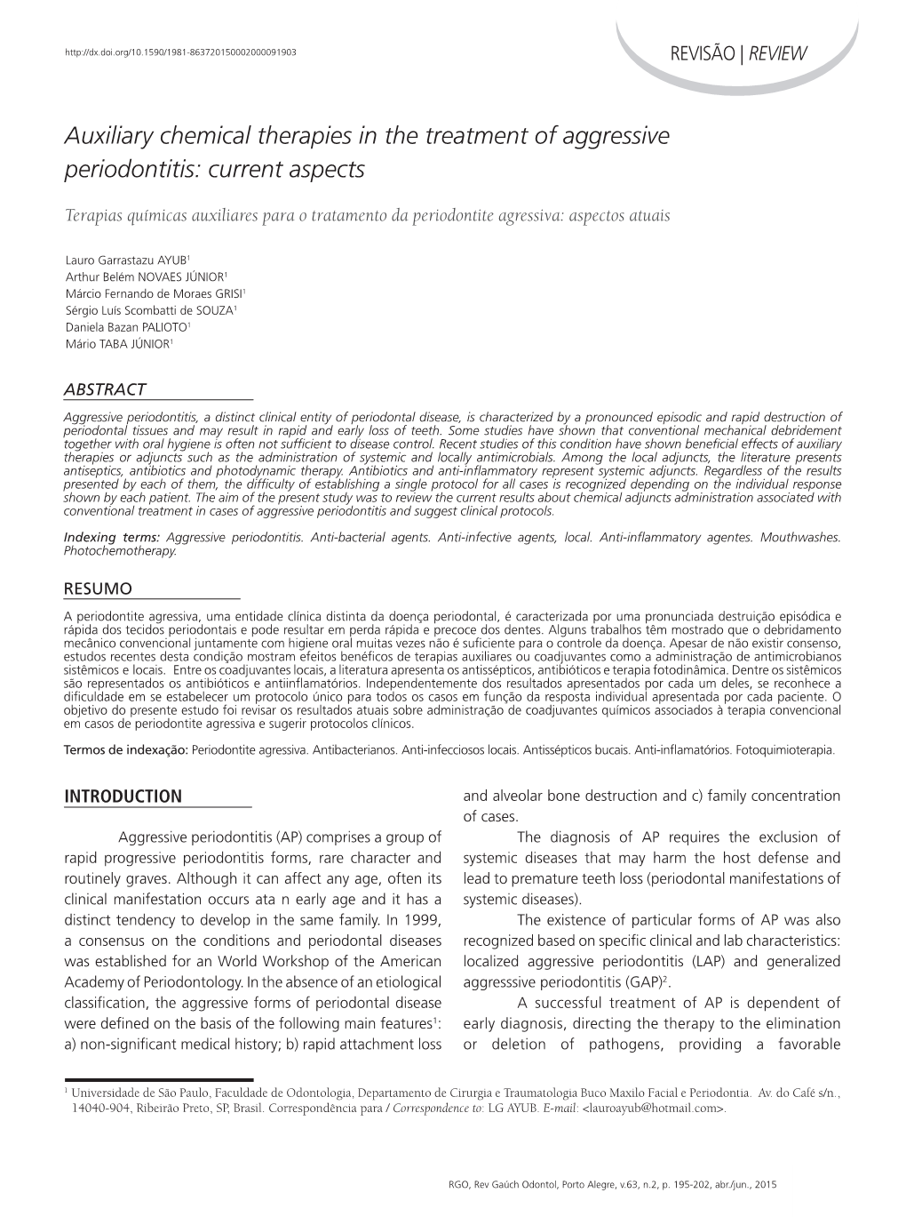 Auxiliary Chemical Therapies in the Treatment of Aggressive Periodontitis: Current Aspects