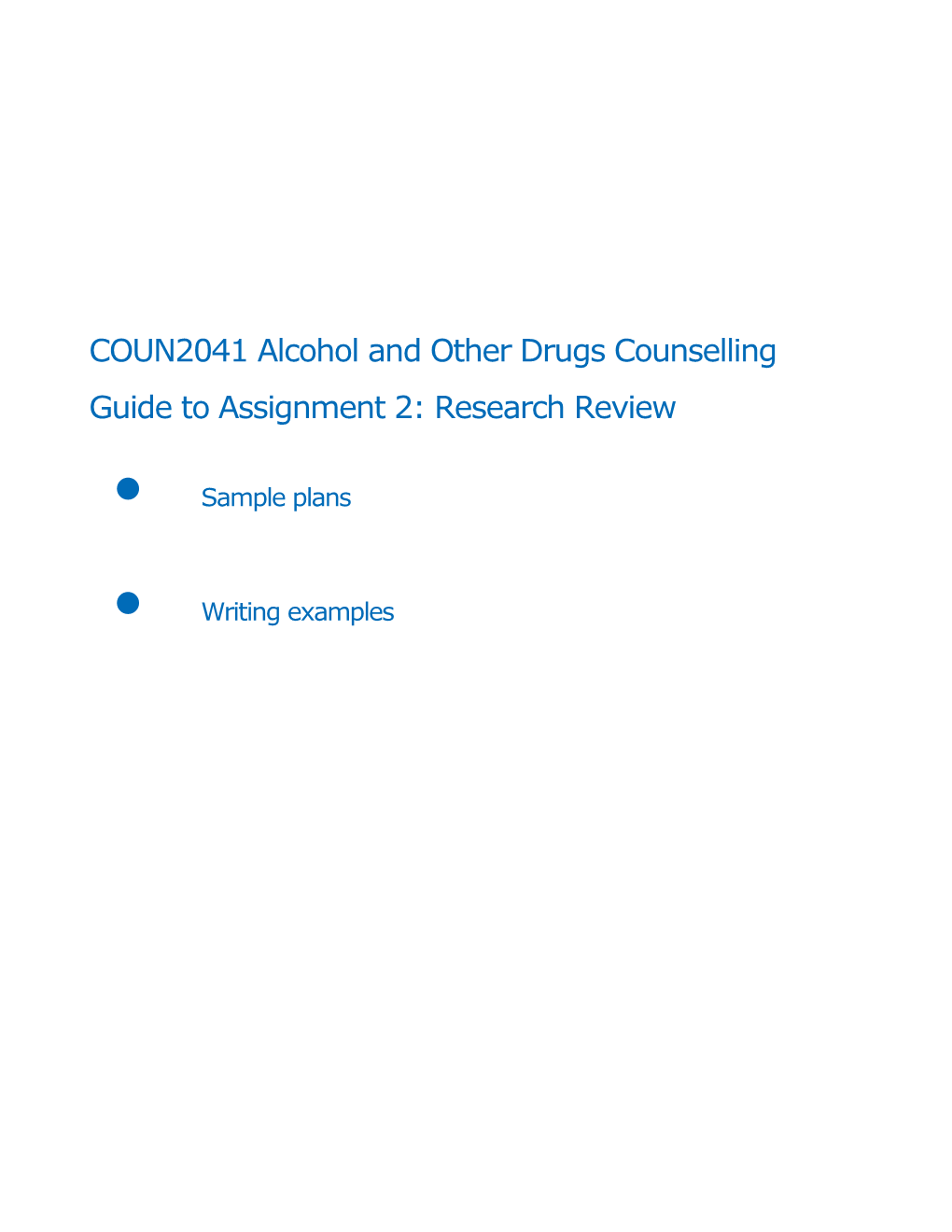 COUN2041 Alcohol and Other Drugs Counselling Guide to Assignment 2: Research Review