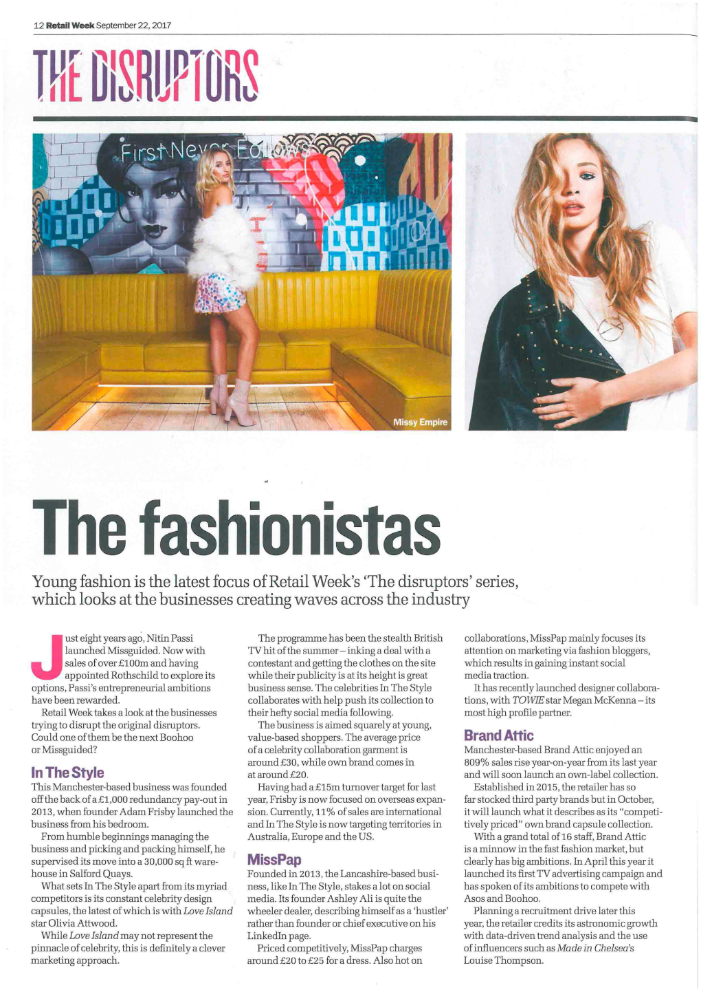 The Fashionistas Young Fashion Is the Latest Focus of Retail Week's the Disrupters' Series, Which Looks at the Businesses Creating Waves Across the Industry