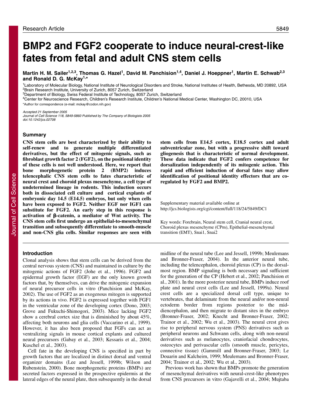 BMP2 and FGF2 Cooperate to Induce Neural-Crest-Like Fates from Fetal and Adult CNS Stem Cells