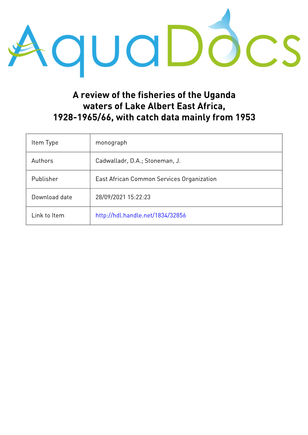 Review of the Fisheries of Uganda Waters of Lake Albert No.3,1966.Pdf