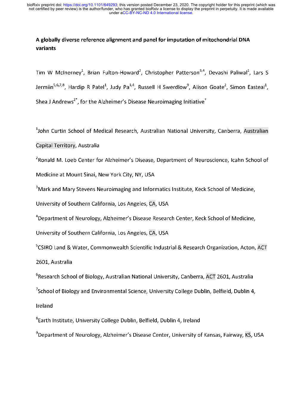 A Globally Diverse Reference Alignment and Panel for Imputation of Mitochondrial DNA Variants