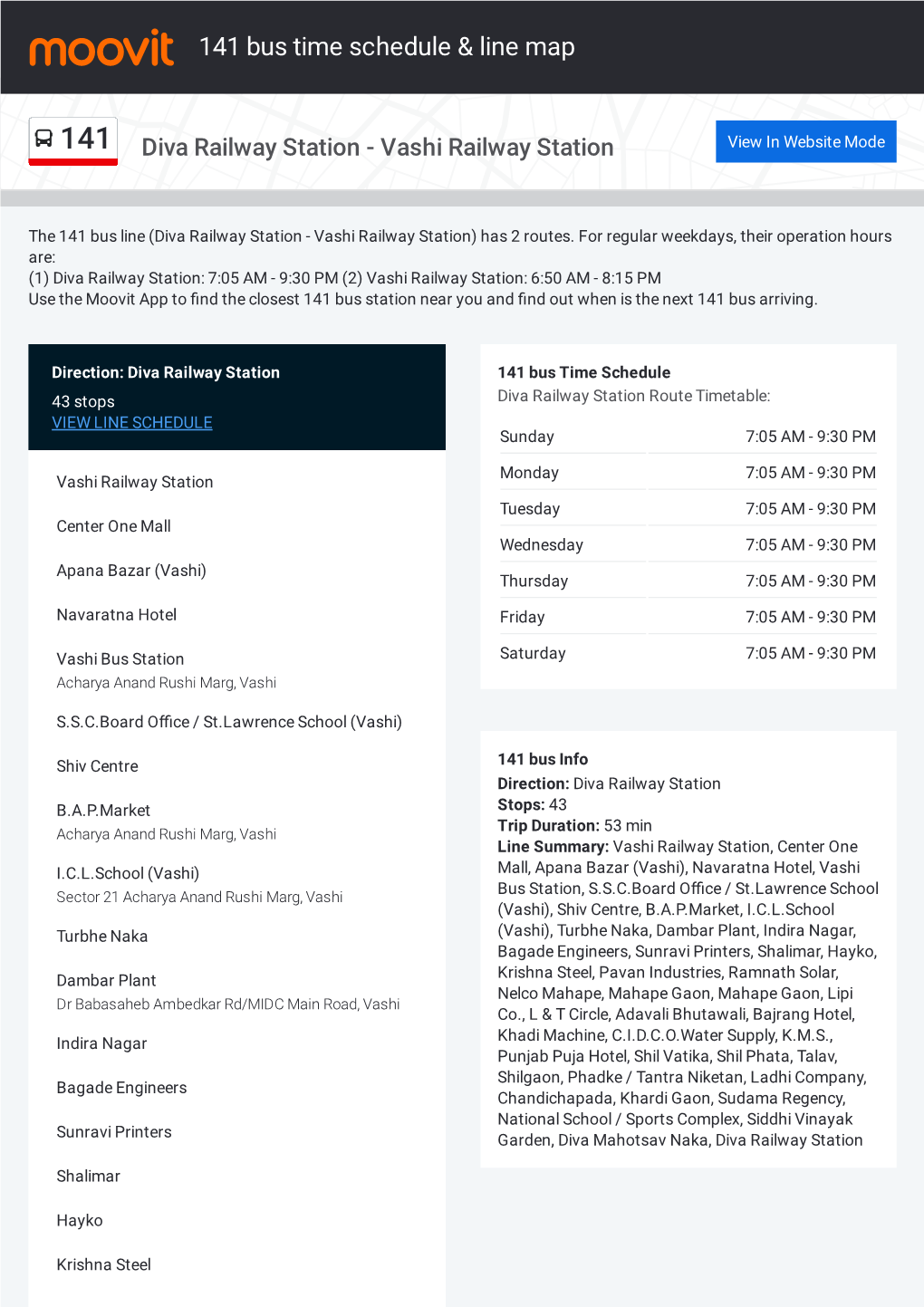 141 Bus Time Schedule & Line Route