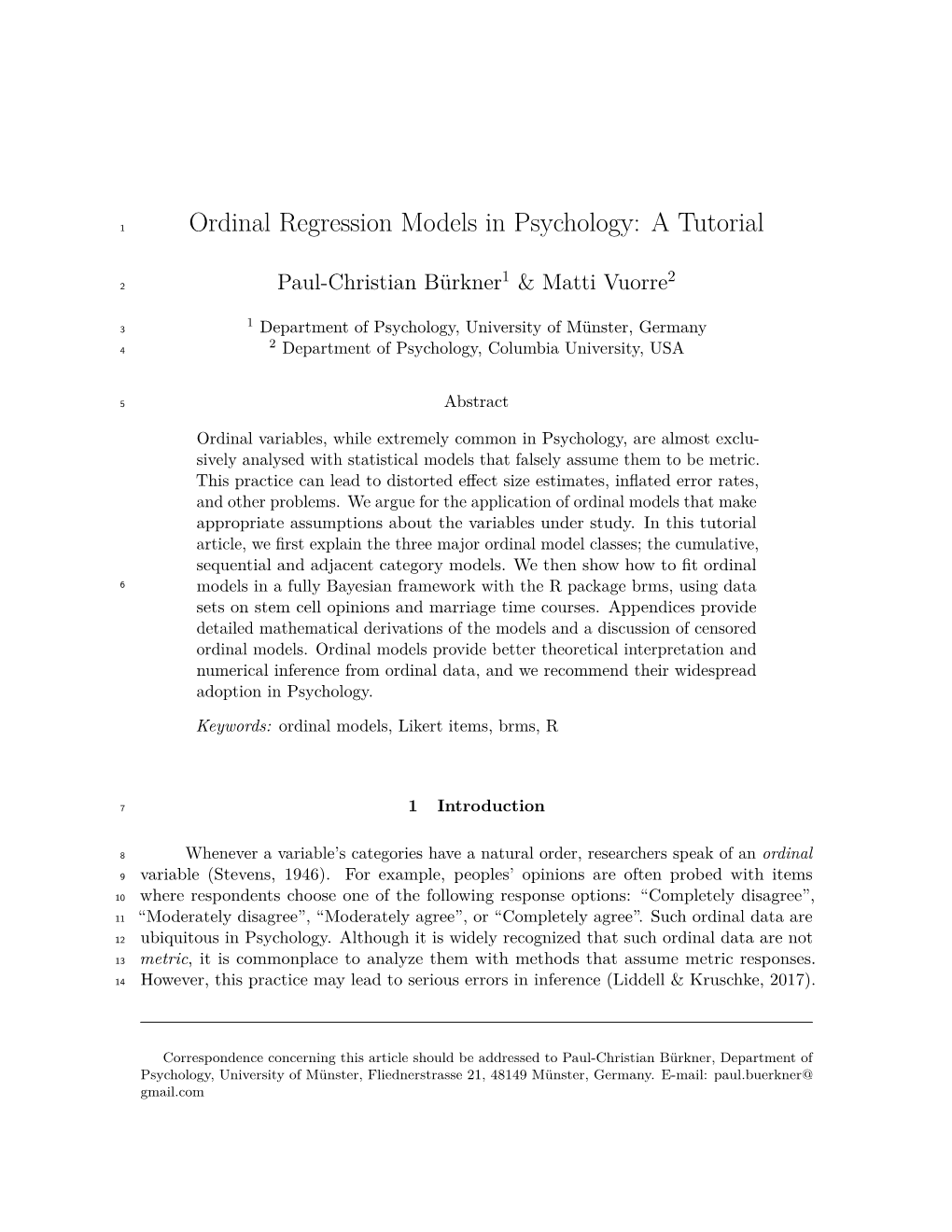 Ordinal Regression Models in Psychology: a Tutorial