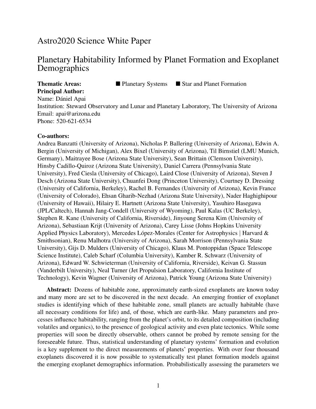 Astro2020 Science White Paper Planetary Habitability Informed By