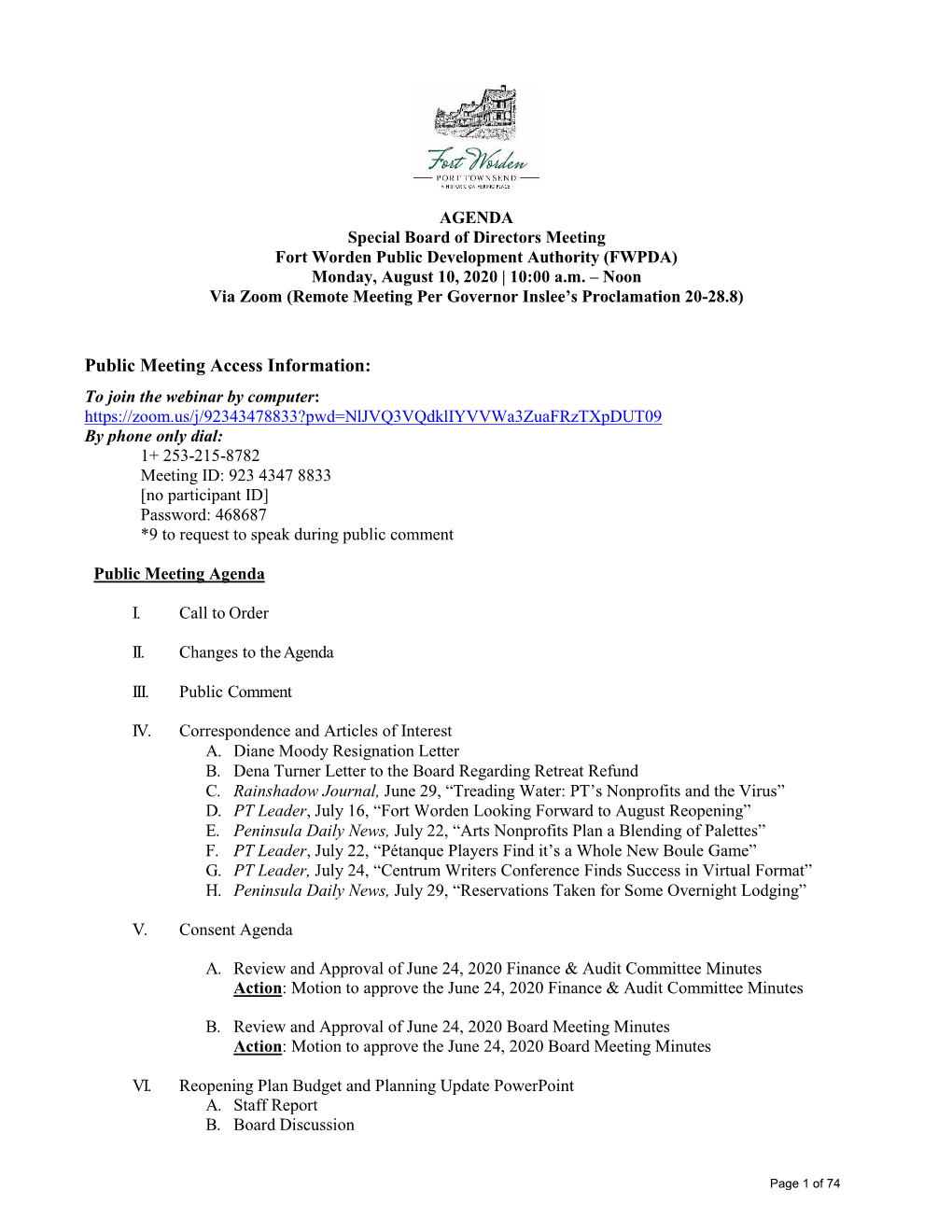 Board Meeting Agenda Packet