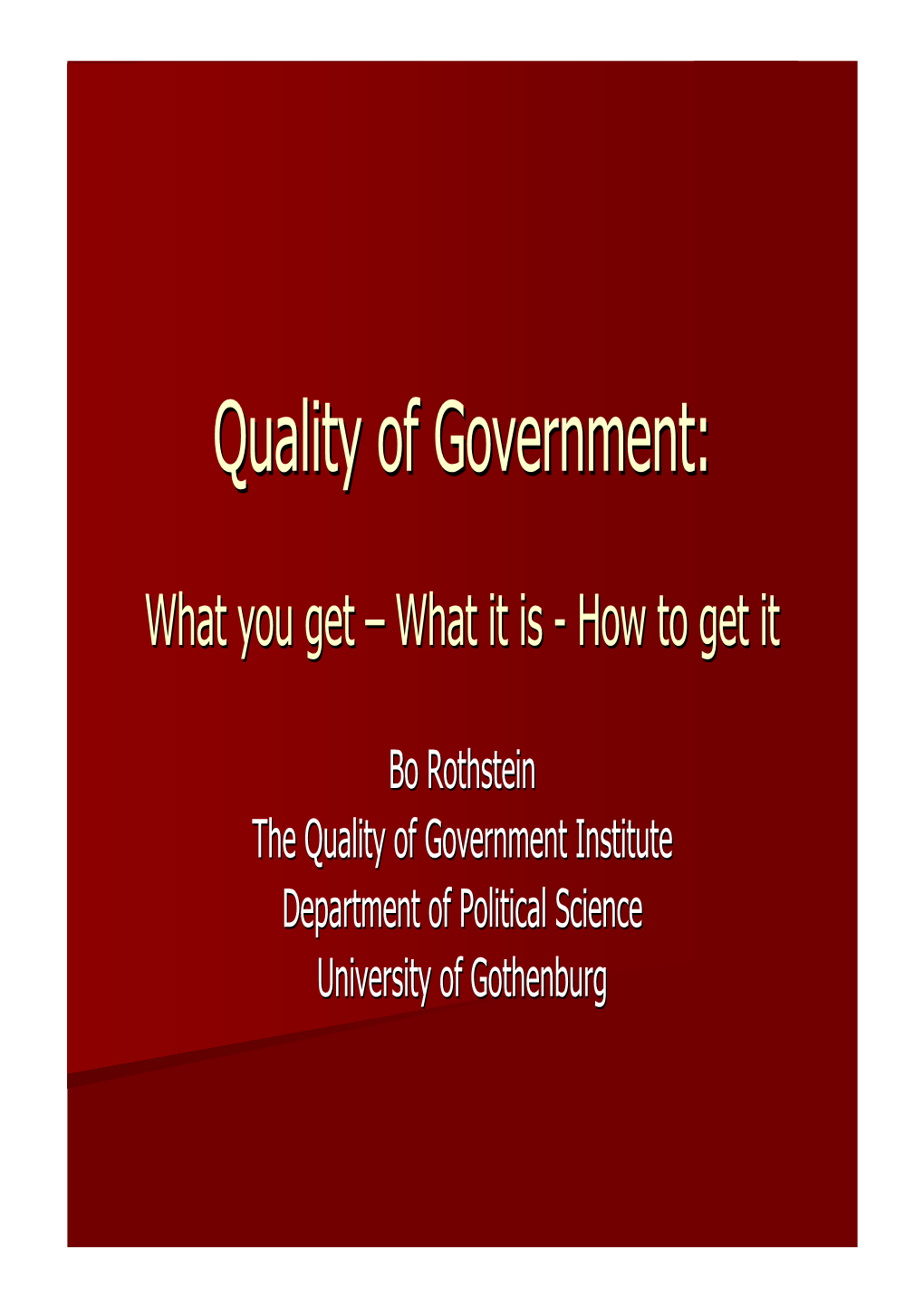 What Is Quality of Governance