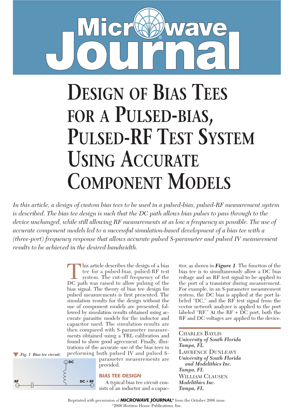 Design of Bias Tees for a Pulsed-Bias, Pulsed-Rf Test System Using Accurate Component Models