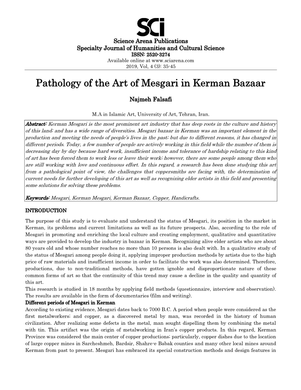 Pathology of the Art of Mesgari in Kerman Bazaar