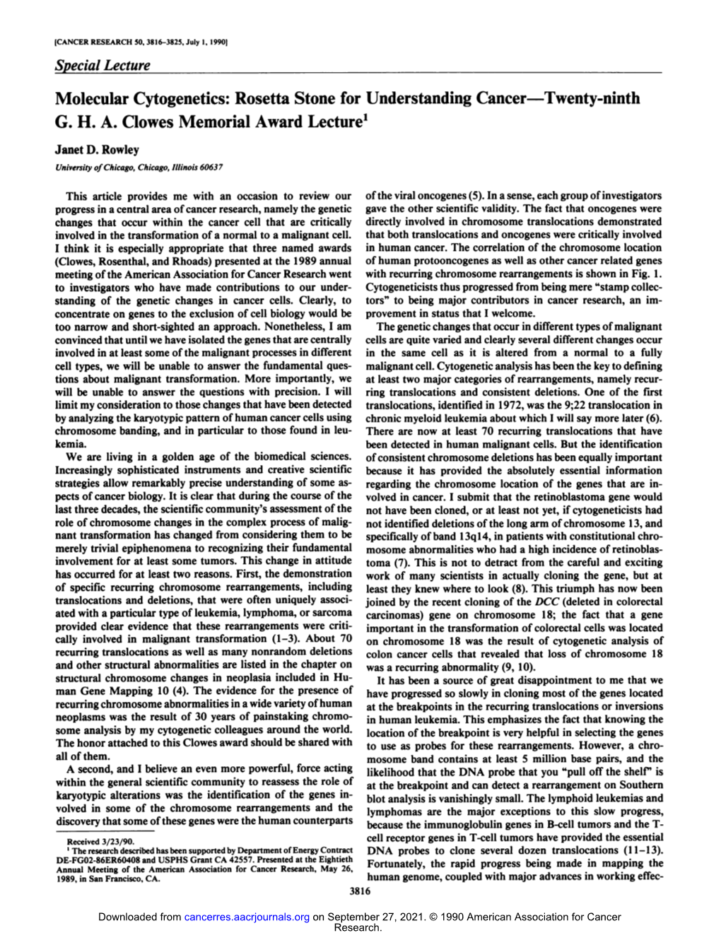 Molecular Cytogenetics: Rosetta Stone for Understanding Cancerâ€”Twenty-Ninth G