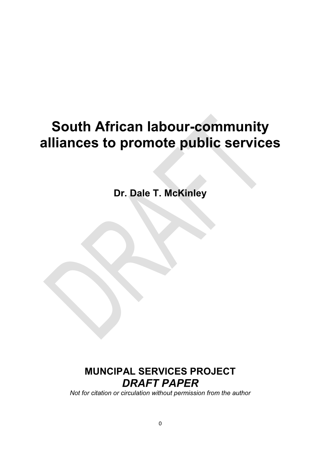 South African Labour-Community Alliances to Promote Public Services