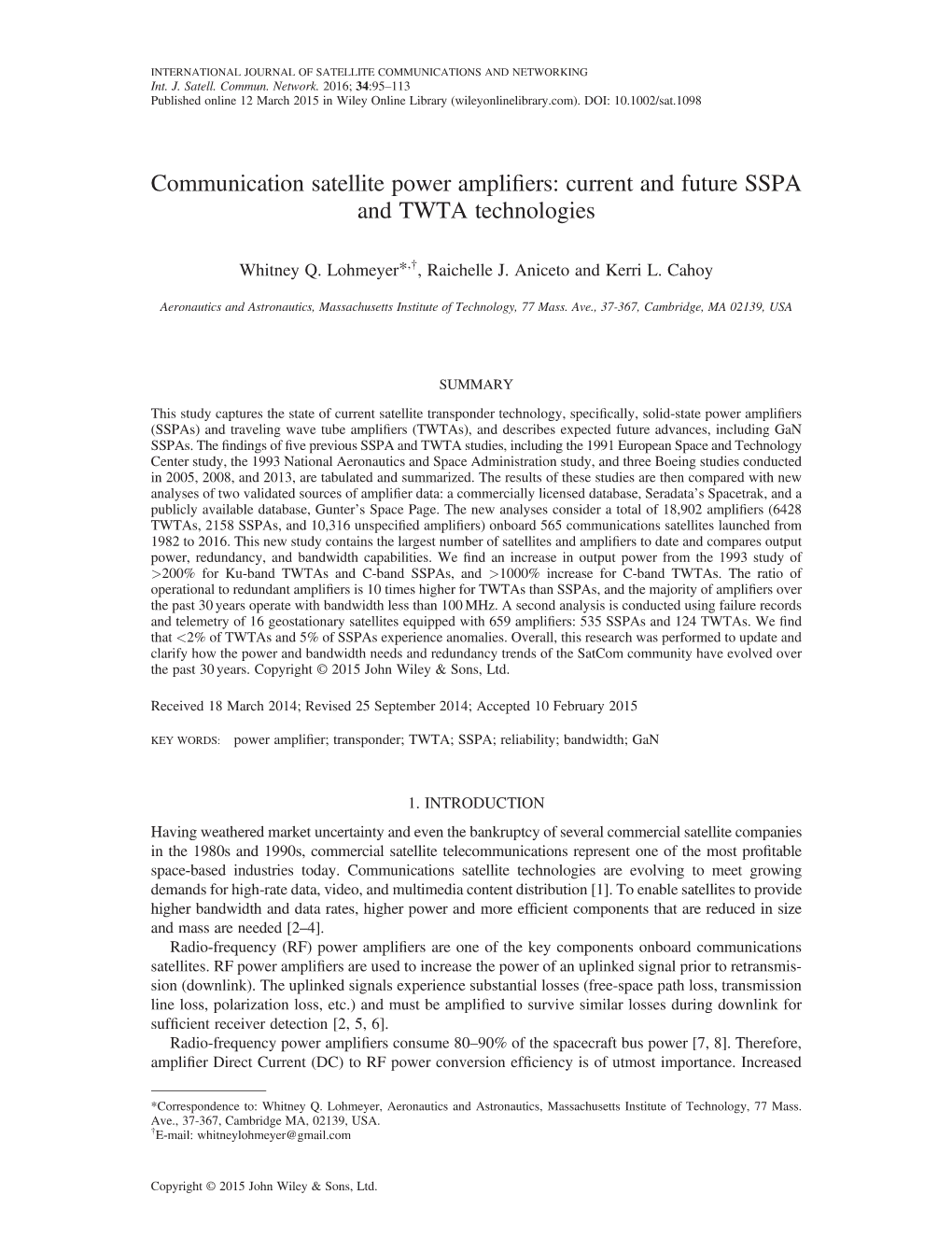 Communication Satellite Power Amplifiers: Current