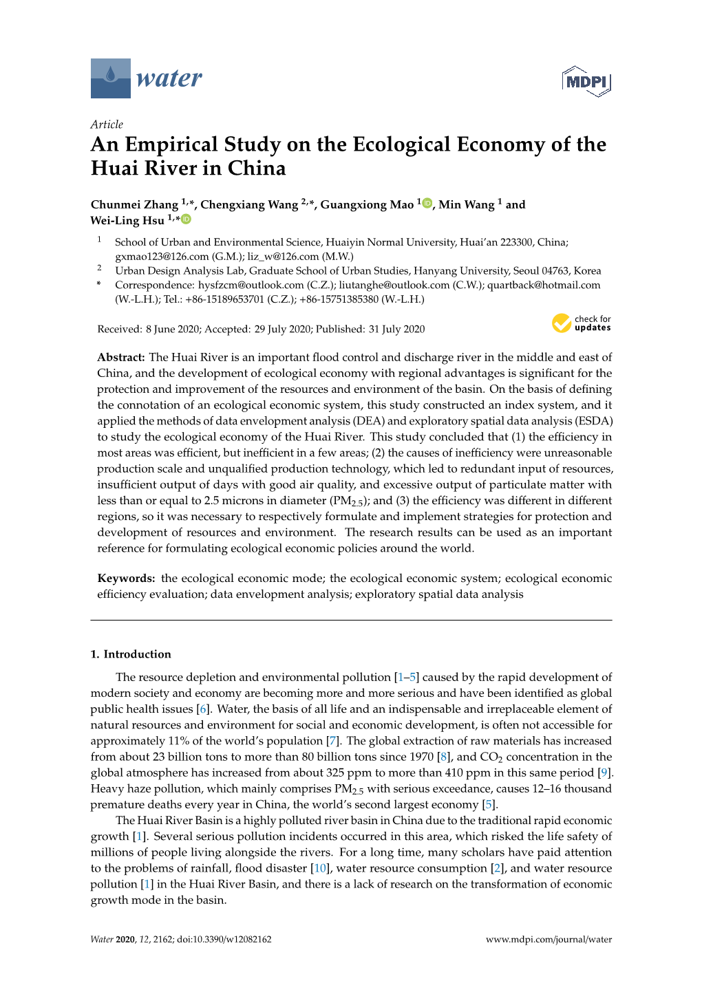 An Empirical Study on the Ecological Economy of the Huai River in China
