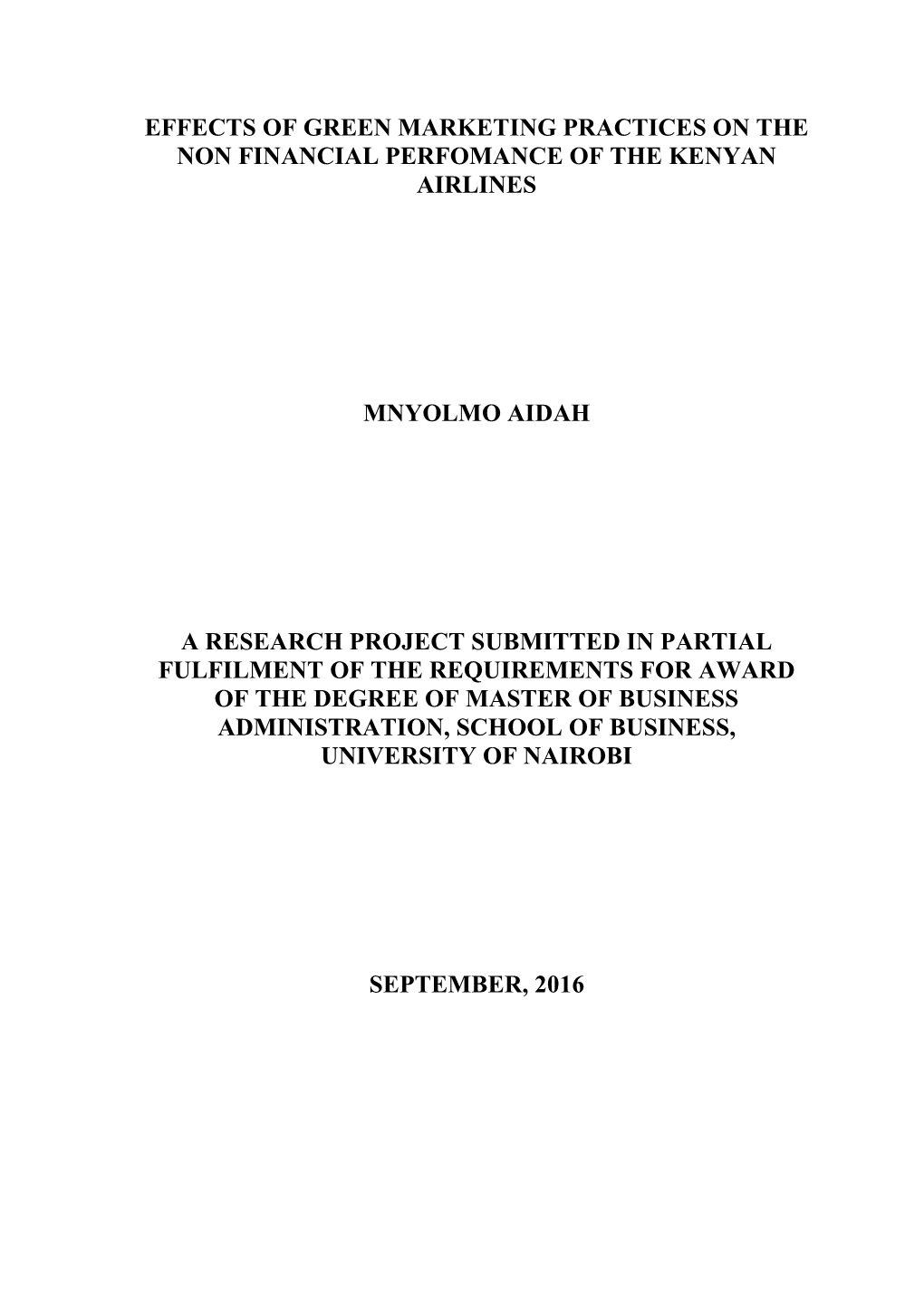 Effects of Green Marketing Practices on the Non Financial Perfomance of the Kenyan Airlines