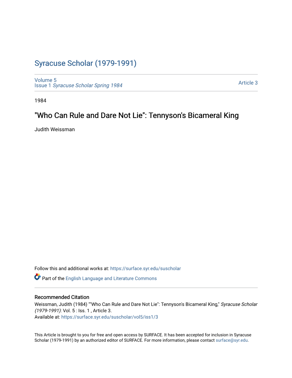 "Who Can Rule and Dare Not Lie": Tennyson's Bicameral King