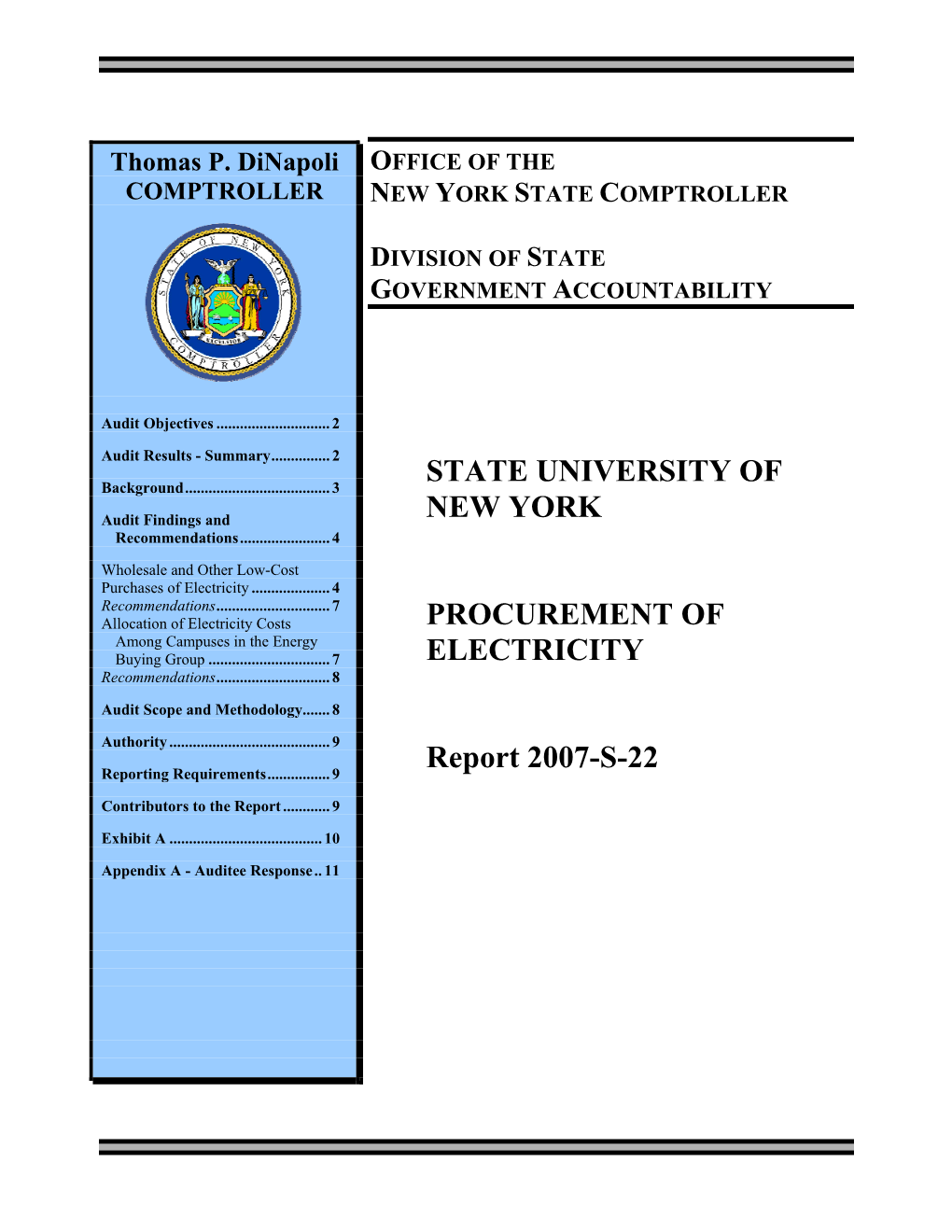 Procurement of Electricity for the Period April 1, 2005 Through May 31, 2007