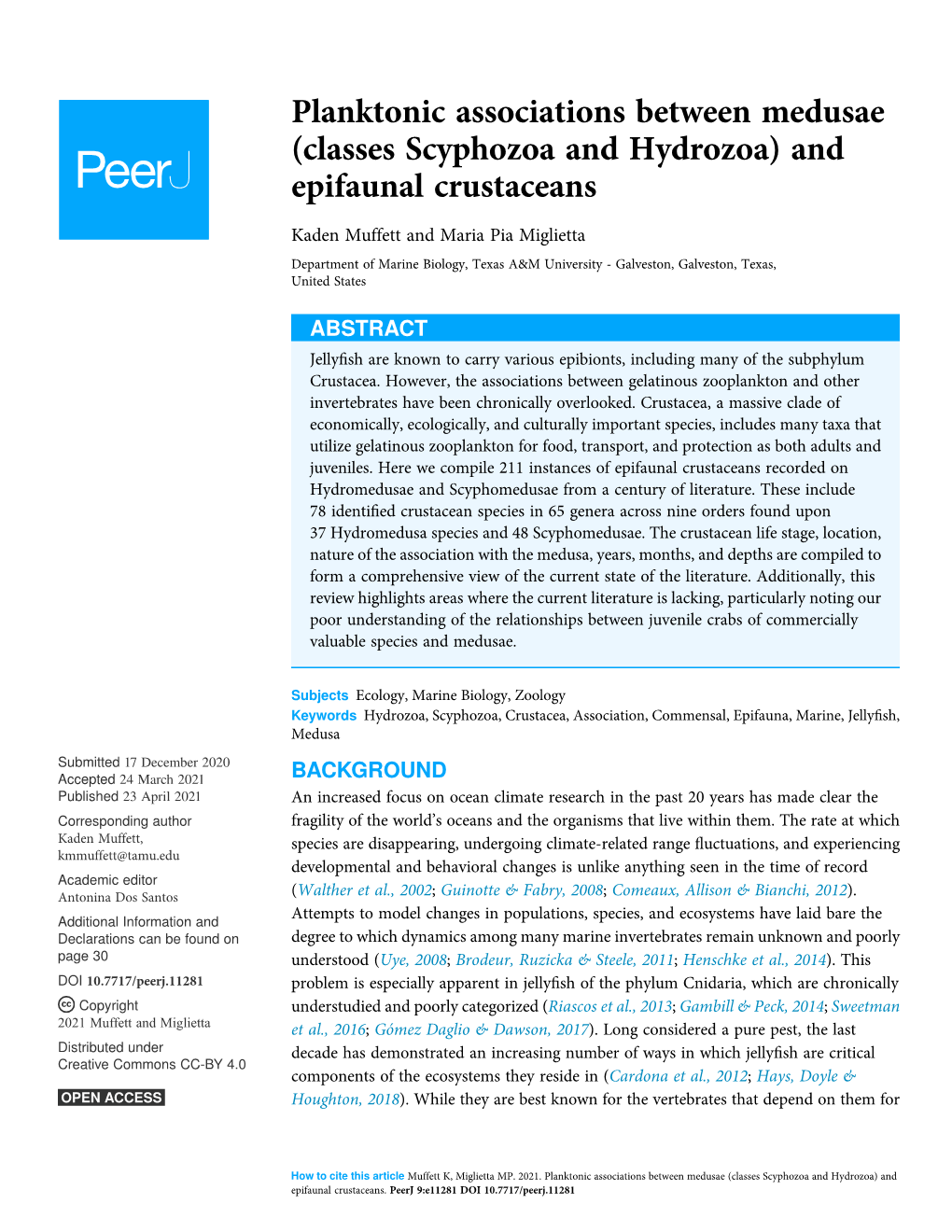 Planktonic Associations Between Medusae (Classes Scyphozoa and Hydrozoa) and Epifaunal Crustaceans