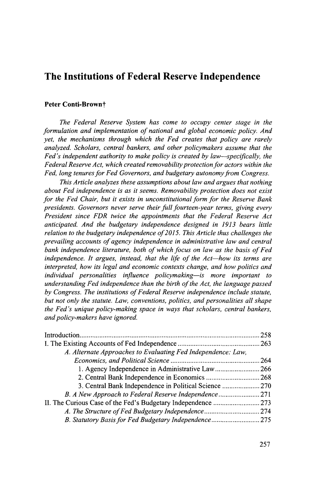 The Institutions of Federal Reserve Independence