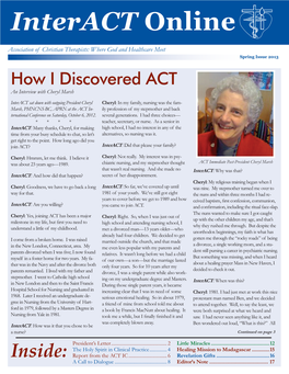 Spring Issue 2013 How I Discovered ACT an Interview with Cheryl Marsh
