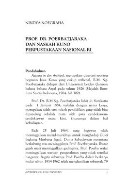 Prof. Dr. Poerbatjaraka Dan Naskah Kuno Perpustakaan Nasional Ri