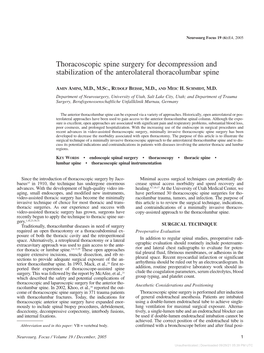 Thoracoscopic Spine Surgery for Decompression and Stabilization of the Anterolateral Thoracolumbar Spine
