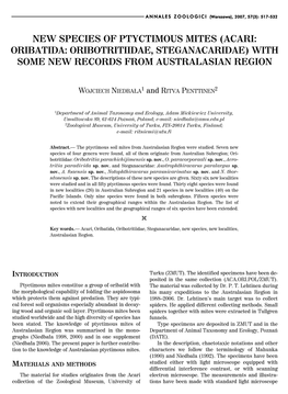 New Species of Ptyctimous Mites (Acari: Oribatida: Oribotritiidae, Steganacaridae) with Some New Records from Australasian Region