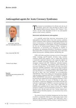 Anticoagulant Agents for Acute Coronary Syndromes