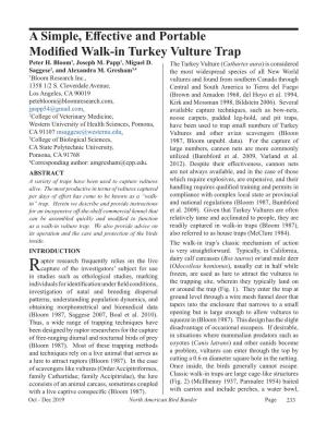 A Simple, Effective and Portable Modified Walk-In Turkey Vulture Trap Peter H