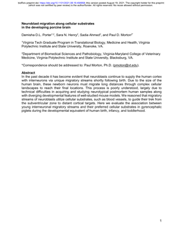 Neuroblast Migration Along Cellular Substrates in the Developing Porcine Brain