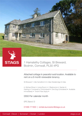 1 Hamatethy Cottages, St Breward, Bodmin, Cornwall, PL30 4PG