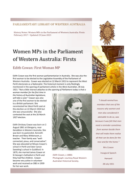 Women Mps in the Parliament of Western Australia: Firsts February 2017