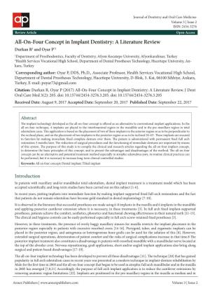 All-On-Four Concept in Implant Dentistry: a Literature Review
