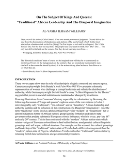 “Traditional” African Leadership and the Diasporal Imagination