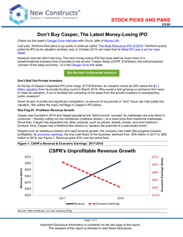Don't Buy Casper, the Latest Money-Losing