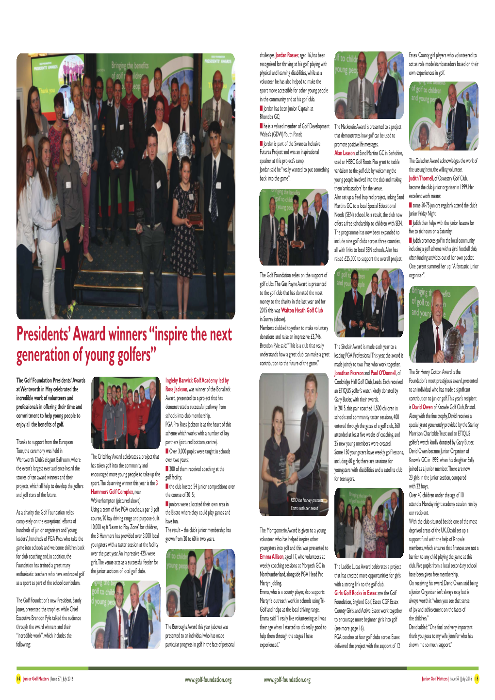Presidents' Award Winners “Inspire the Next Generation of Young Golfers”