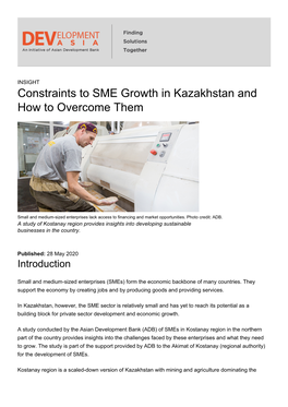 Constraints to SME Growth in Kazakhstan and How to Overcome Them