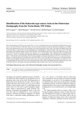 Identification of the Kukersite-Type Source Rocks in the Ordovician Stratigraphy from the Tarim Basin, NW China