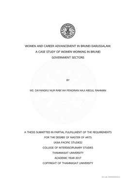 Women and Career Advancement in Brunei Darussalam: a Case Study of Women Working in Brunei Government Sectors