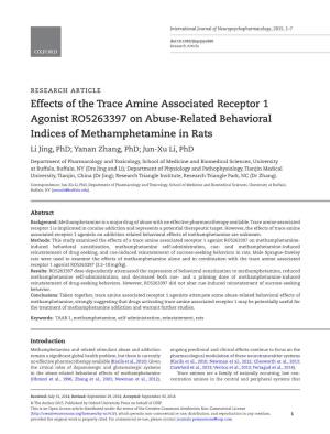 Effects of the Trace Amine Associated Receptor 1 Agonist RO5263397 On